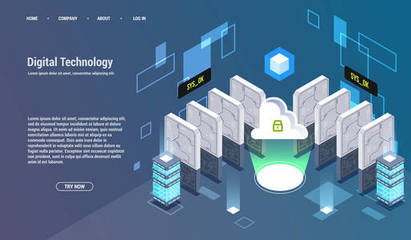 大數據處理、等距數據中心、矢量信息處理和存儲的概念。具有抽象幾何元素的創(chuàng)造性插圖